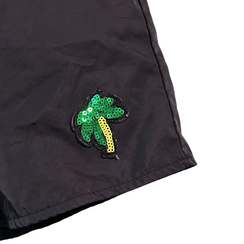 Romwe Black Palm Tree Sequin Drawstring Shorts Size‎ M